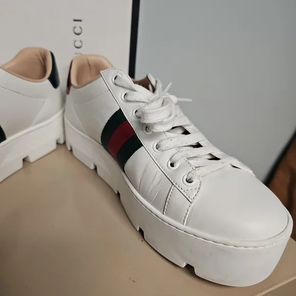 GUCCI ACE WEB BEE PLATFORM SNEAKERS WOMENS Size 40 (9/9½) 577573 - Picture 9 of 16